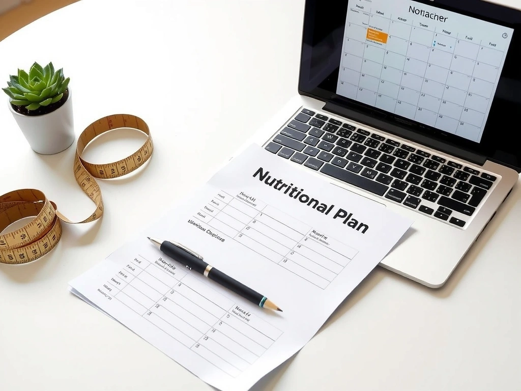 Exemplarischer Ernährungsplan auf einem Schreibtisch